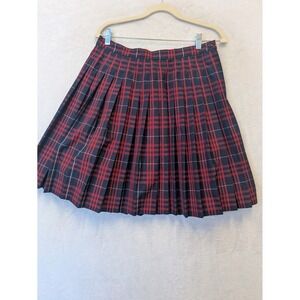 DENNIS Plaid Pleated Junior Skirt Red Navy White A-line Mini Size J5